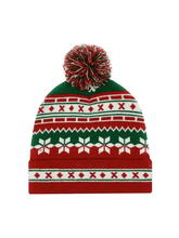 Knitted Christmas hat with jacquard pompoms