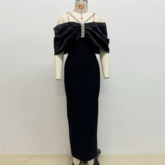 Bow Diamond Off Shoulder Bandage One Piece Dress Cocktail Party Dress
