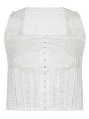 Kurzes Tanktop mit Spitzenbesatz und Stickerei