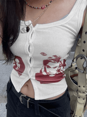 Geripptes, kurzes Tanktop mit Knopfleiste vorne