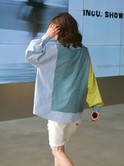 Patchwork-Hemd mit geknöpften Ärmeln