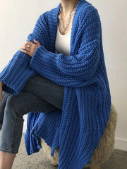 Cárdigan holgado de crochet con aberturas en color liso