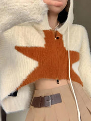 Cárdigan corto holgado con capucha estrellada