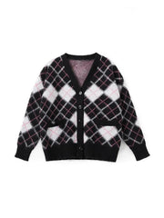 Lockere Strickjacke aus kariertem Jacquard