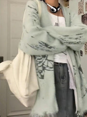 Cárdigan holgado con cuello en V y cremallera estampado