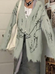 Cárdigan holgado con cuello en V y cremallera estampado