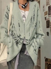 Cárdigan holgado con cuello en V y cremallera estampado