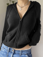 Hooded crop knit cardigan