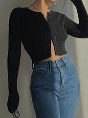 Kurzer Zopfmuster-Cardigan mit Knöpfen