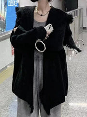 Cárdigan de color liso con cuello de solapa grande y ribete de borlas