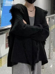 Cárdigan de color liso con cuello de solapa grande y ribete de borlas