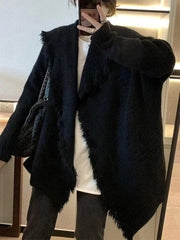 Cárdigan de color liso con cuello de solapa grande y ribete de borlas