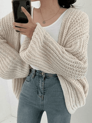 Open front long sleeve knit cardigan