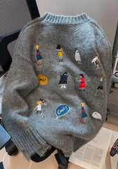 Strickpullover mit Cartoon-Stickerei