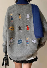 Strickpullover mit Cartoon-Stickerei
