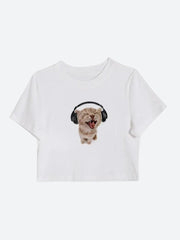 Camiseta de gato con auriculares