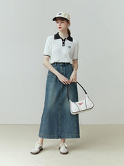 Kurzarmpullover im College-Stil