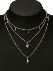 Mehrlagige Halskette mit Strass und Stern-Mond-Dekor