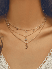 Mehrlagige Halskette mit Strass und Stern-Mond-Dekor
