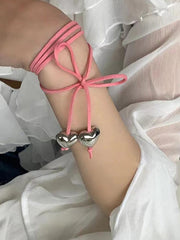 Heart Charm Necklace with Lace-Up Knot