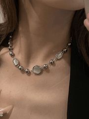 Grunge gemstone decor bead necklace