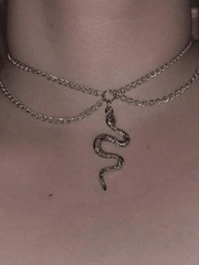 Double layer necklace with snake pendant