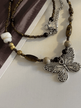 Vintage Bead Stone Butterfly Necklace