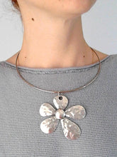 Silver large flower pendant necklace
