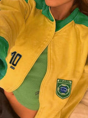 Jacke mit Kragen und Stickerei in Farbblock-Optik