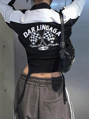 Kurze Jacke mit Kragen und Print in Kontrastfarbe