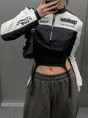 Kurze Jacke mit Kragen und Print in Kontrastfarbe