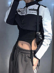 Kurze Jacke mit Kragen und Print in Kontrastfarbe