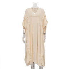 Cotton V Neck Blouse Dress Loose Breathable