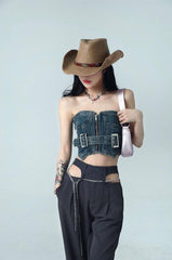Kurzes Jeans-Tube-Top im Cowgirl-Stil
