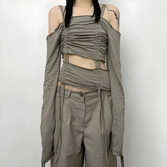 Gerüschtes Langarm-Top mit Cut-Outs