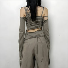 Gerüschtes Langarm-Top mit Cut-Outs