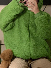 Süße Fleecejacke mit Kapuze und Reißverschluss