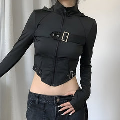 Kurze Cyberpunk-Jacke mit Gürtel und Reißverschluss