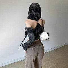 Cyberpunk-Kapuzenoberteil mit schulterfreiem Schnitt