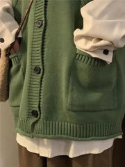 Dark Academia – Ärmellose Strickjacke mit tiefem V-Ausschnitt