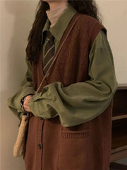 Dark Academia – Ärmellose Strickjacke mit tiefem V-Ausschnitt