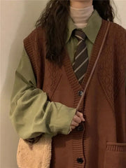 Dark Academia – Ärmellose Strickjacke mit tiefem V-Ausschnitt