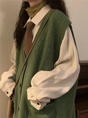 Dark Academia – Ärmellose Strickjacke mit tiefem V-Ausschnitt