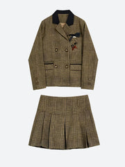 Dark Academia Kariertes Zweiteiliges Set