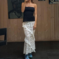 Design Lace Stitching Skirt See through Dress