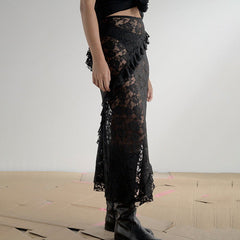 Design Lace Stitching Skirt See through Dress