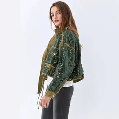 Disco Cowgirl Pailletten-Reißverschlussjacke