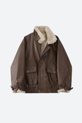 Doppelseitige Jacke aus Kunstleder und Pelz