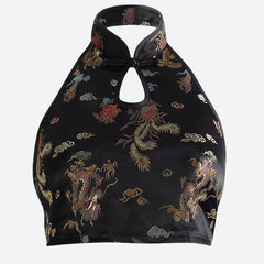 Rückenfreies Crop-Top mit Drachen-Print
