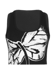 Geripptes kurzes Tanktop mit Libellen-Print